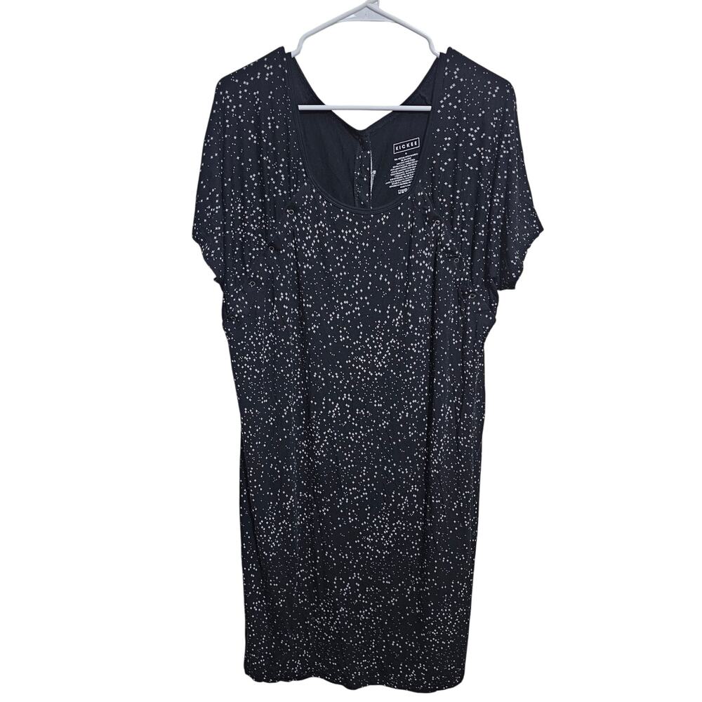 Kickee Bamboo Nursing Gown  Snap Front/Back Hospital Gown Black Stars XL (871)